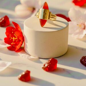 Bague Statement Or avec Pierre d'Agate Rouge Pointue