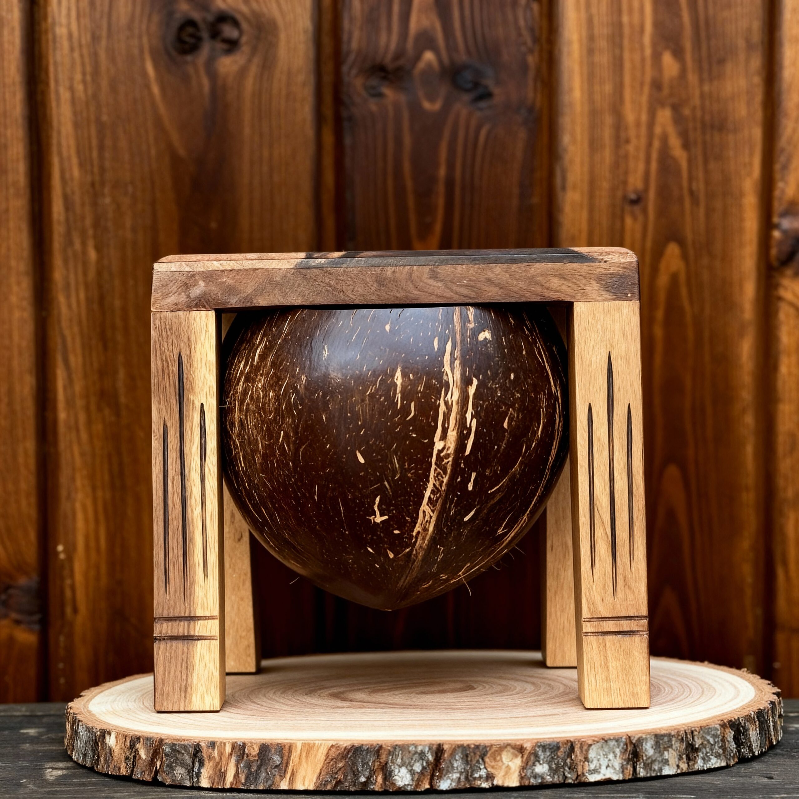 Porte-stylos Artisanal en Coque de Noix de Coco et Bois