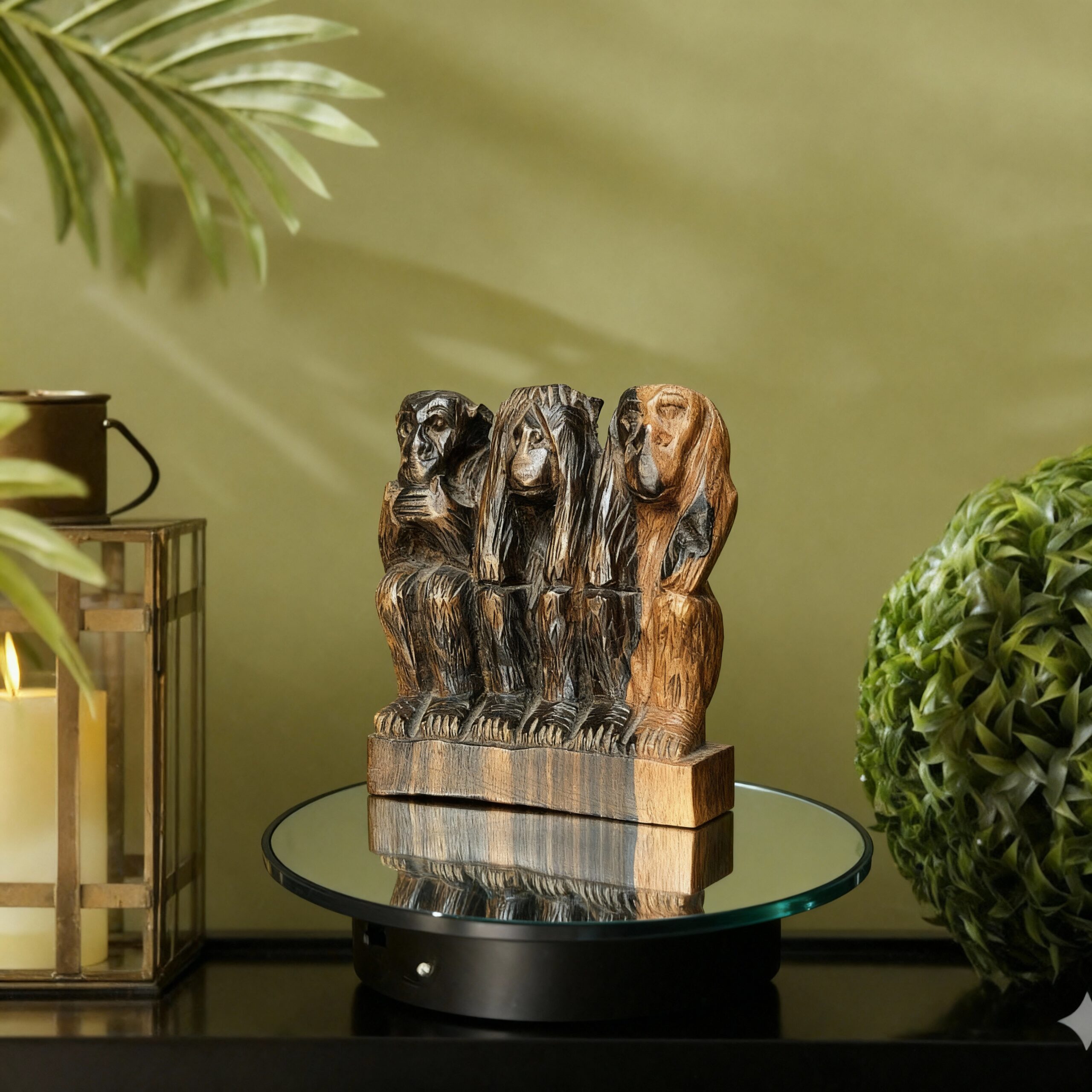 Statue Les 3 Singes de la Sagesse en Bois Sculpté