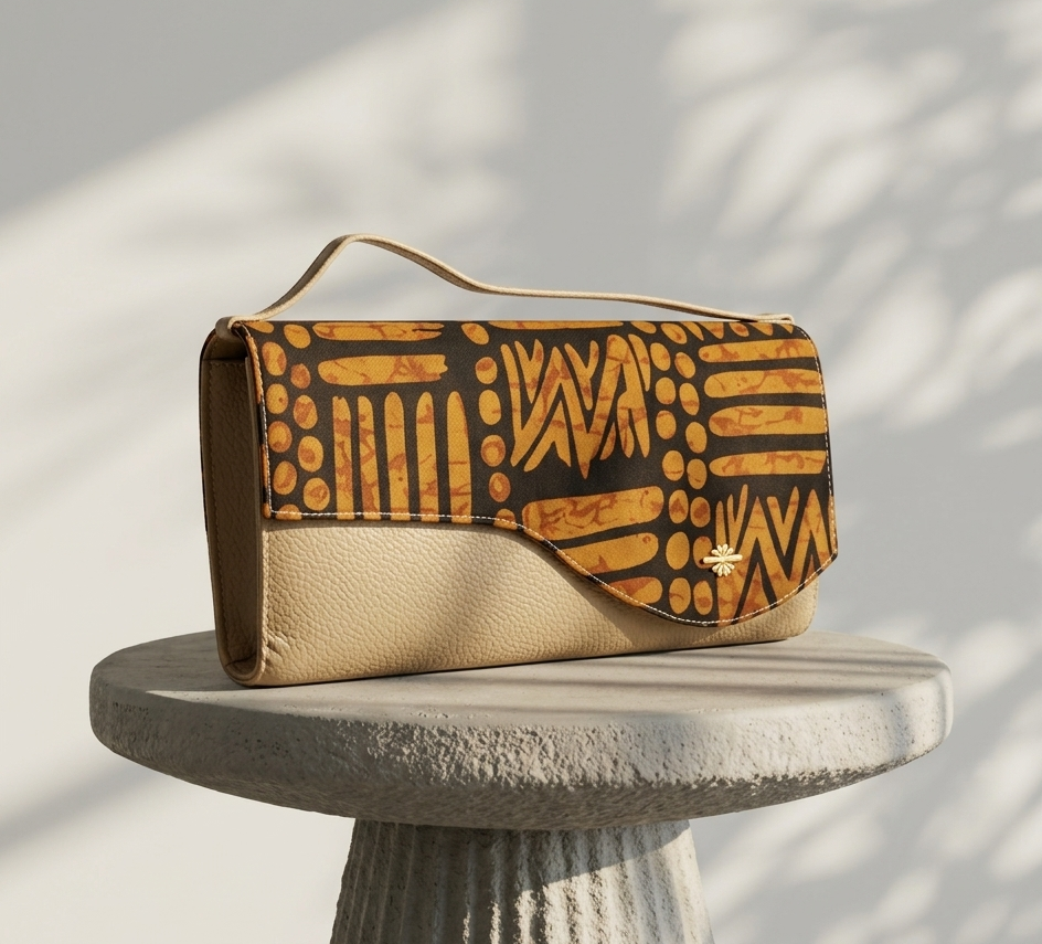 Sac Pochette Artisanal : Alliance de Cuir Naturel et Tissu Africain